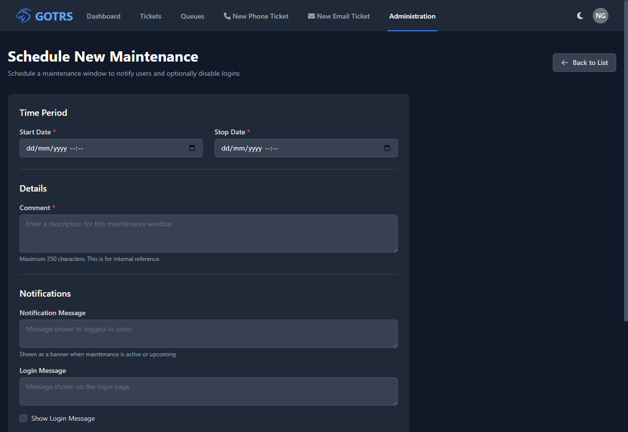 Scheduling a Maintenance Window